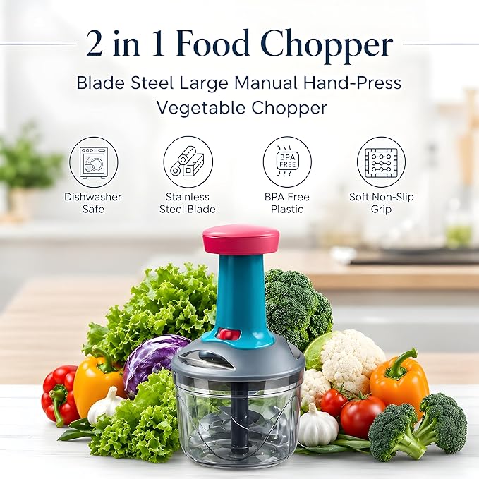 1100 ml Manual Hand Press Vegetable Chopper for Kitchen