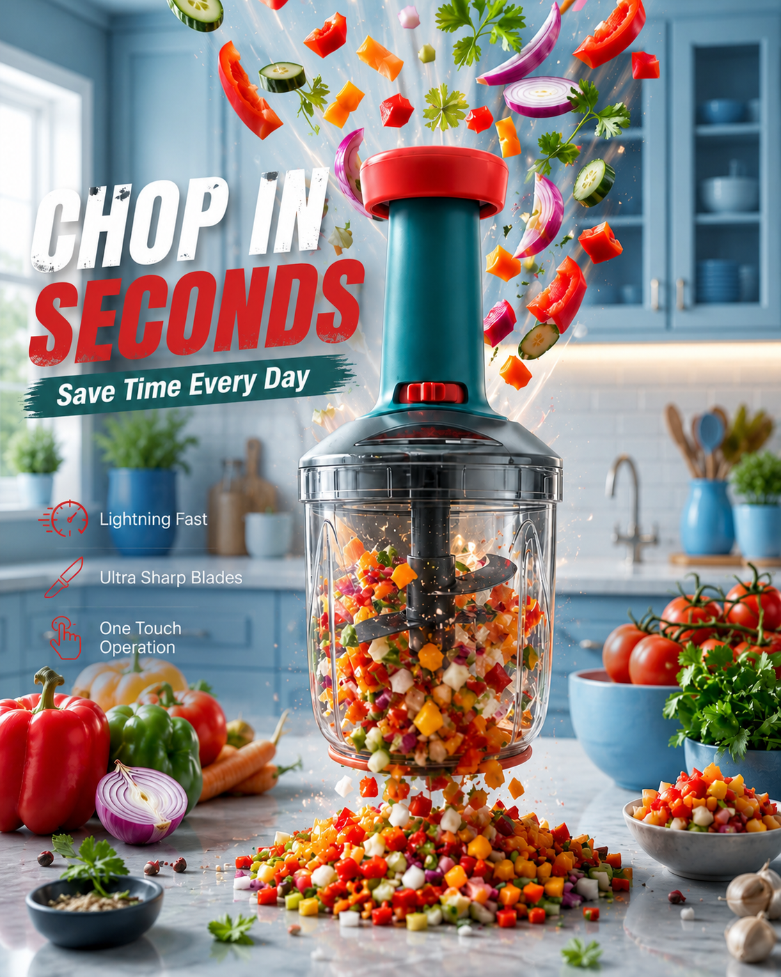 1100 ml Manual Hand Press Vegetable Chopper for Kitchen