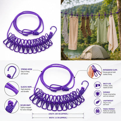 Portable Clothesline with 12 Clothes Clips ( Pack Of 2 )