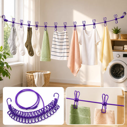 Portable Clothesline with 12 Clothes Clips ( Pack Of 2 )