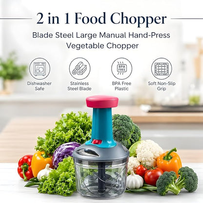 1100 ml Manual Hand Press Vegetable Chopper for Kitchen