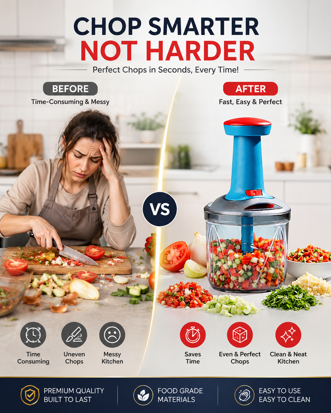 1100 ml Manual Hand Press Vegetable Chopper for Kitchen